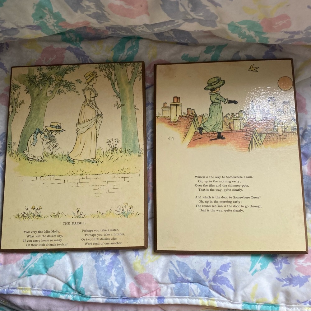 Set of 2 pieces of Vintage Kate Greenaway wooden art